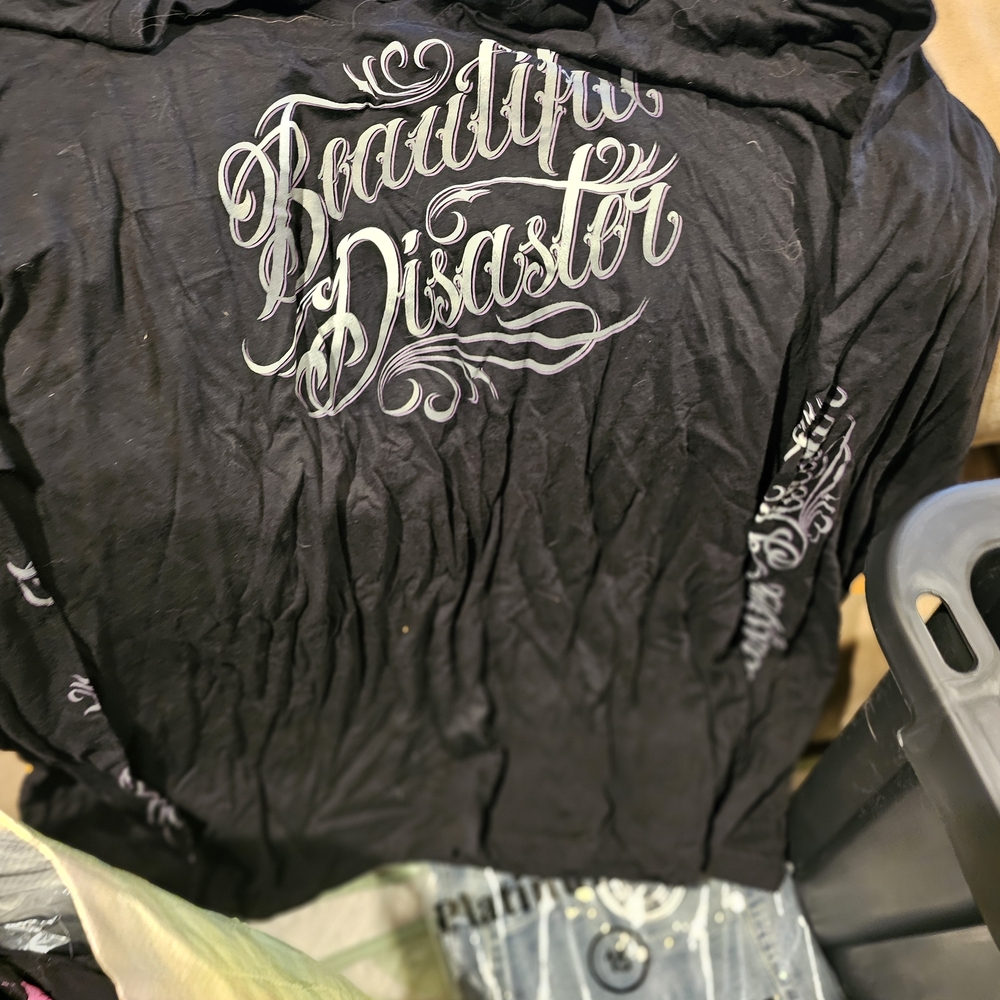Beautiful Disaster Women's Black Graphic long sleeved tee shirt hoodie
